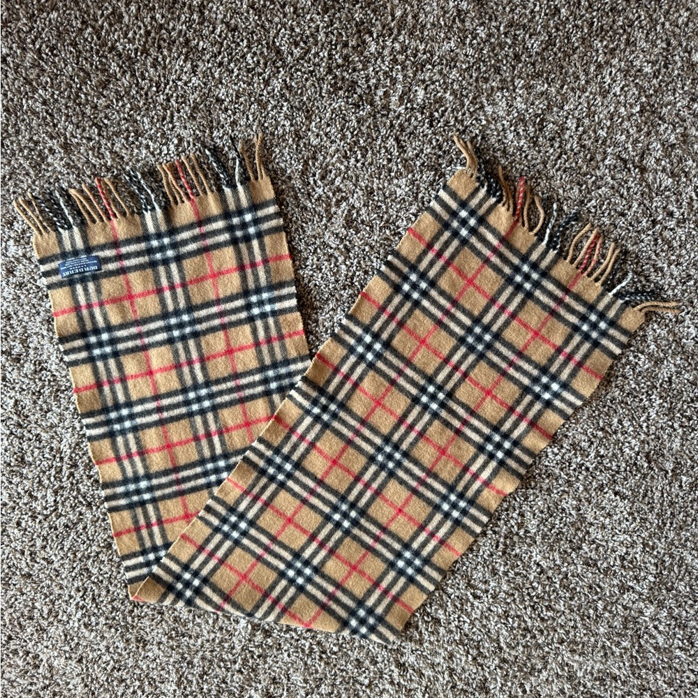 Burberry Tan and Red Plaid Scarf
